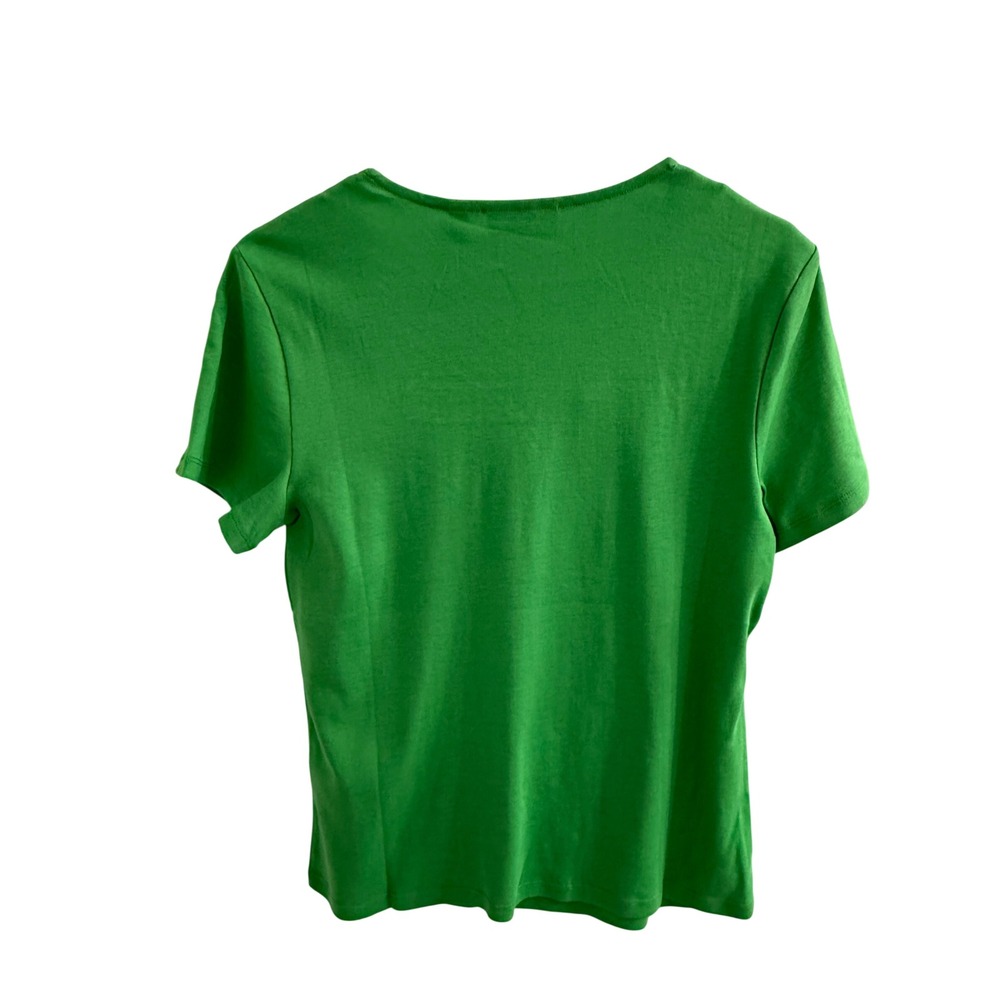 Rafaella Womens Green Square Neck Crochet Trim Cotton Short Sleeve Top M NEW - Picture 3 of 4